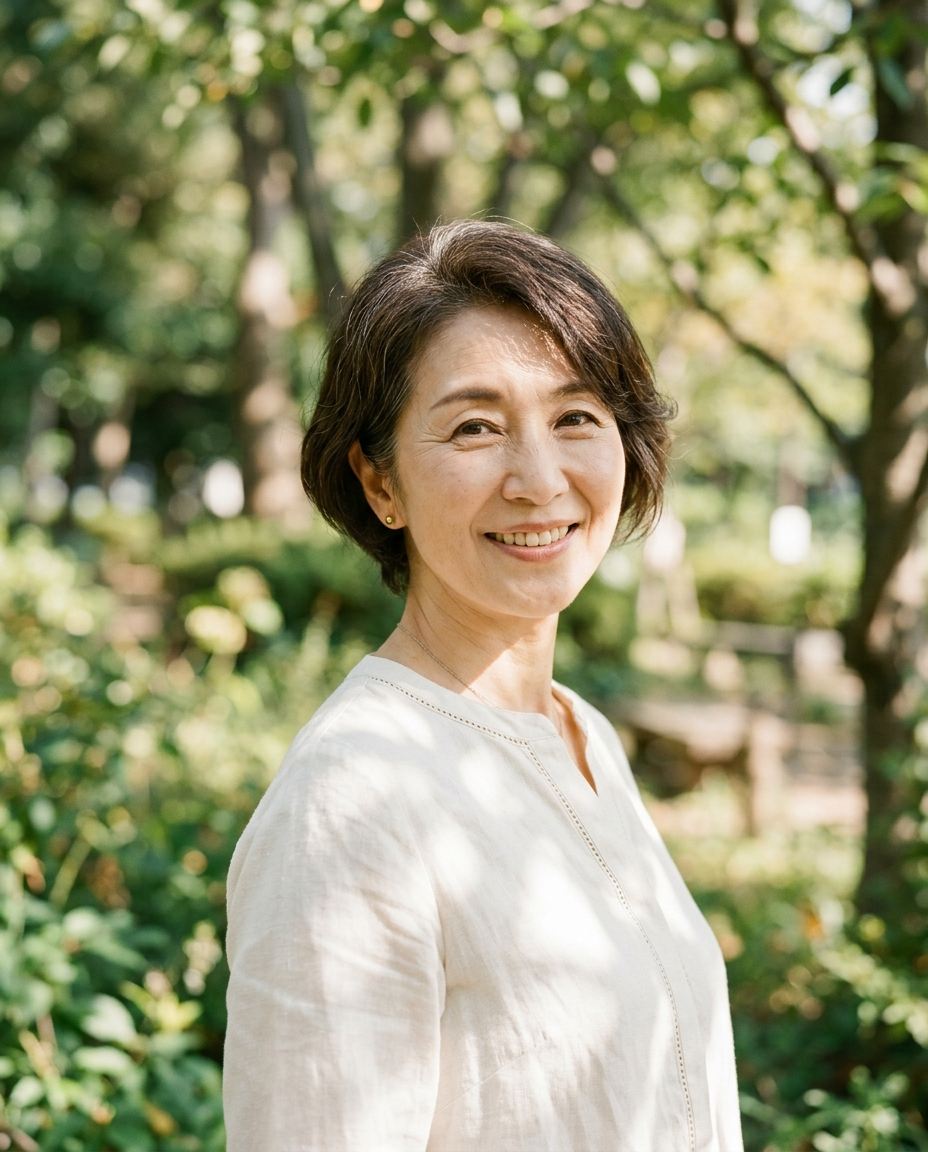 やわらかな光の中で微笑む大人の女性